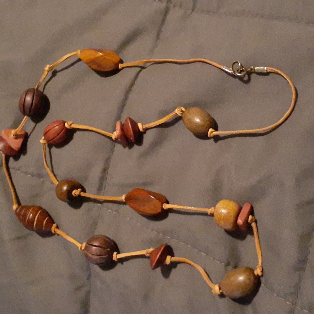 Wooden Necklace with assorted beads & different shapes. 36" (L3 133)